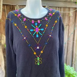 Vintage crystal black sweater Christmas sweater